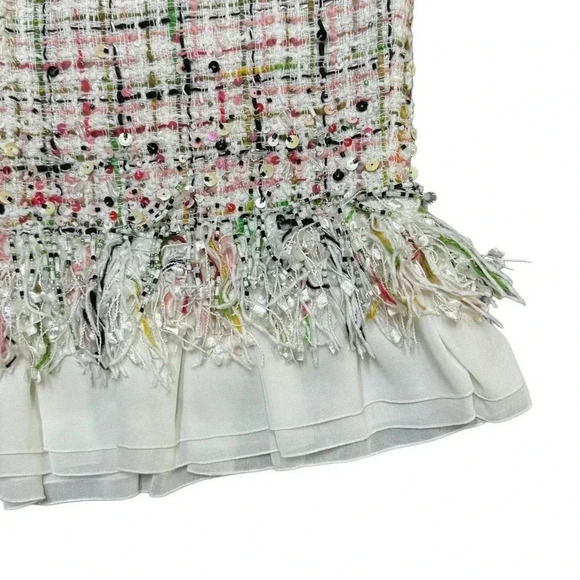 {Lafayette 148} Tweed Organza Trim Embellished Sequin Beaded Fringe Pencil Skirt - Picture 3 of 5